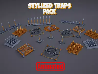 Stylized traps pack Low-poly 3D model