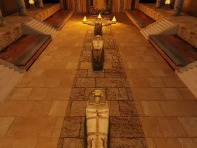 Triple Mummification Coffin Chamber Ritual Fire Hall 3D model