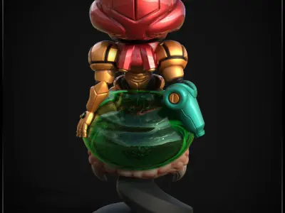 Chibi Samus Riding a Metroid Larva 3D print model