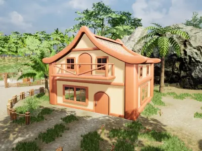 Medieval Fantasy Town Building 2 Game Ready Low-poly 3D model