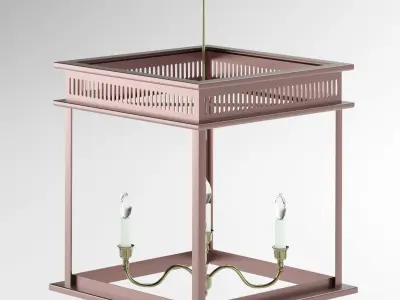 JS-2X pendant light with three lights hanging from wooden frame 3D model