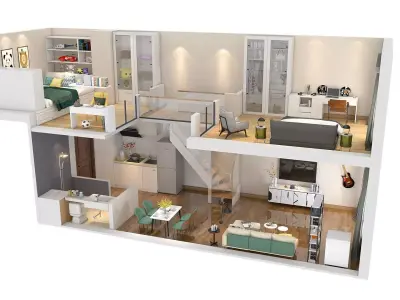 Duplex apartment floorplan  Square40 3D model