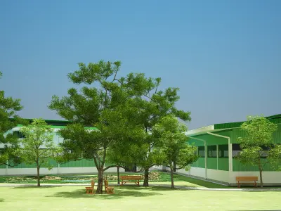  FACTORY WITH GARDEN Low-poly 3D model