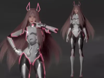 Stellar Aerith - Anime Sci-fi Girl - Game Ready Low-poly 3D model