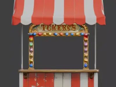 Vintage Striped Circus Ticket Booth 3D Model Low-poly 3D model