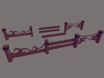 Lamp Posts and Fences Low-poly 3D model