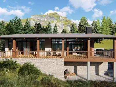 Exterior Scene Modern Architectural Design Low-poly 3D model