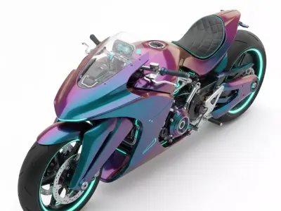 Cyberpunk Style Iridescent Electric Sportbike with Neon Accents Low-poly 3D model