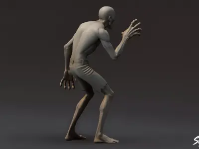 Zombie Statue Snarl Pose Low-poly 3D model