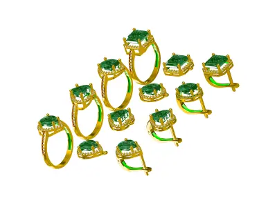 Gold  ultra light Jewellery Set With Diamonds heart oval Octagon 3D print model