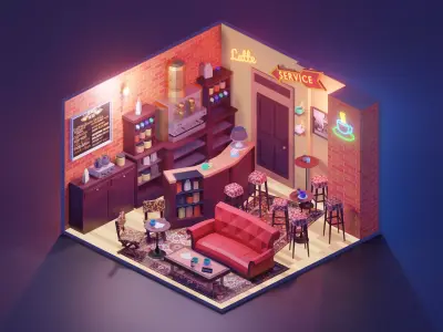 central-perk low poly model render in blender  Low-poly 3D model