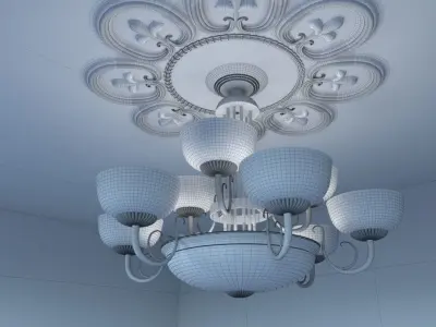 Chandelier in Art Nouveau style with ceiling decor ring 3D model