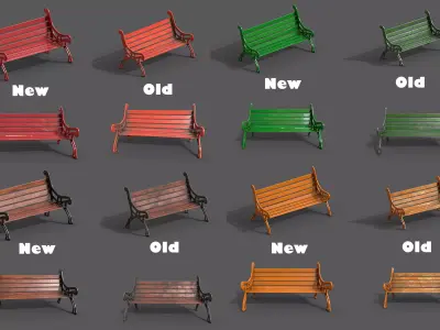 Street Bench Pack 8 Low-poly 3D model