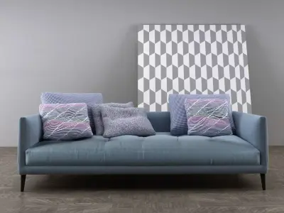 Coral sofa with pillows 3D model