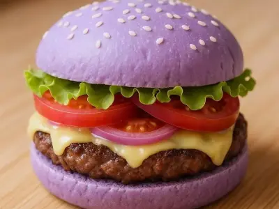 Purple Burger Vibrant Buns Cheese Lettuce Tomato 3D Low-poly 3D model