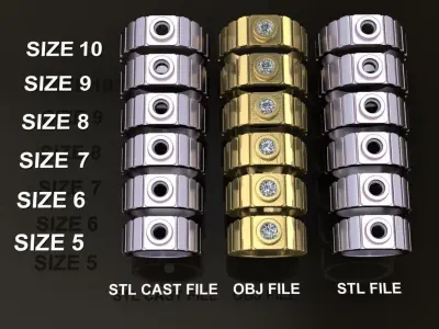 Signet Diamond Bezel Ring Band Tappered Box Step Mix Size 3D print model