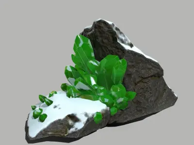 Crystal Set rock with crystals Low-poly 3D model