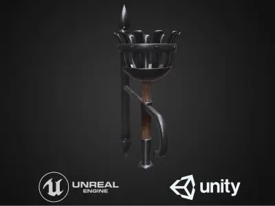 Torch iron candle holder with handle Low-poly 3D model