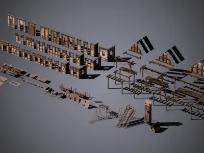 Medieval Houses Modular Kit Low-poly 3D model