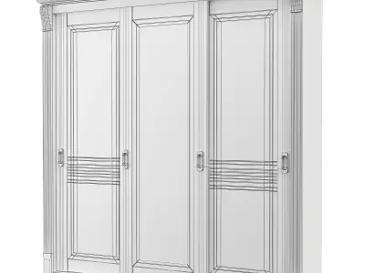 Wardrobe low poly 3d model with mirrored doors bedroom furnit... Low-poly 3D model