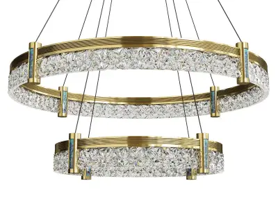 NINETT two circular crystal chandeliers hanging from gold frame Low-poly 3D model