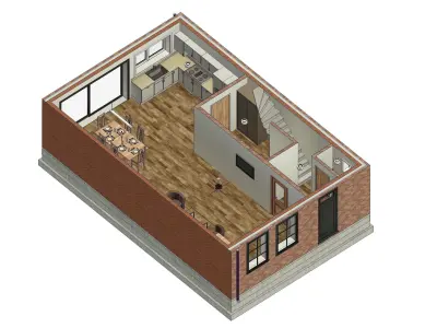 Half-open house with 3 bedrooms - 3D model 3D model