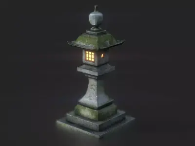 Stone Japanesse latern Tachi-gata Low-poly 3D model
