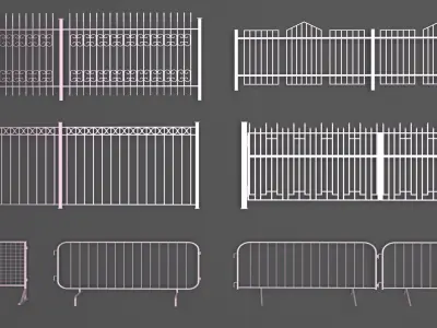 Fence Collection set of metal fences and gates 3D model