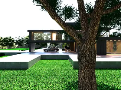 Modern Villa Cloudy and Sunny Full Scene 3D Model 3D model