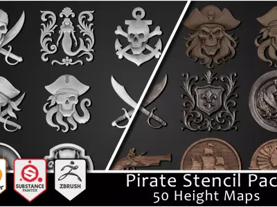 3DT Pirate Ornamental Decal and Stamp Pack Low-poly 3D model