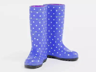 Rubber Gum Boots V4 - Blue Polka Dot Rain Boots 3D model