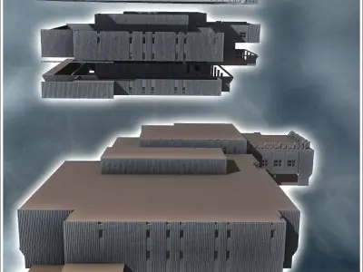 Large Russian Soviet double-storey supermarket with central aisl 3D print model