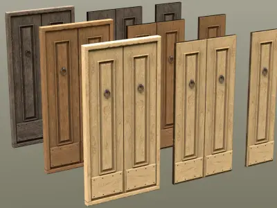 Front Wooden Double Door old dirty Free low-poly 3D model