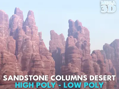 16 Sandstone Columns Desert - 241016 Low-poly 3D model