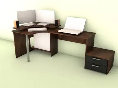 PC table with drawers Free 3D model