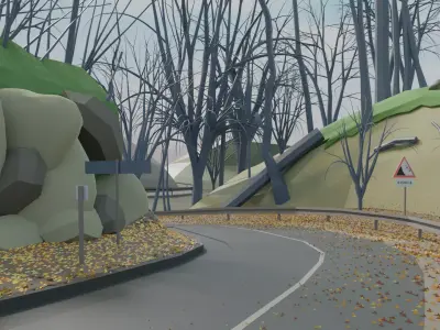 Lowpoly nature scene with road 2 Low-poly 3D model