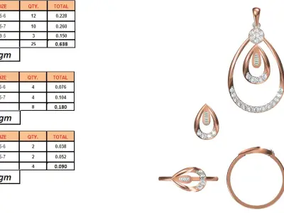 Light wt Ring Earrings Pendant set stl jcd 1-render details 3D print model 12