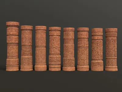 Low poly Yellow Mayan Temple Pillars 230812 Low-poly 3D model