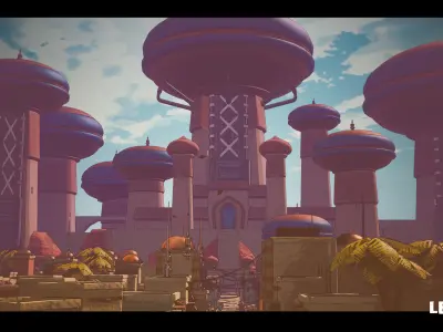 Stylized Low Poly Asian City  Low-poly 3D model