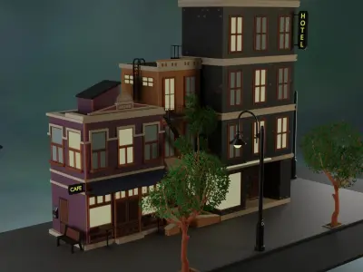 Cartoon city house 3D model Free low-poly 3D model