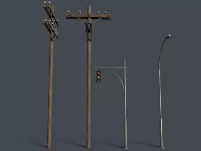 Street poles Low-poly 3D model Low-poly 3D model