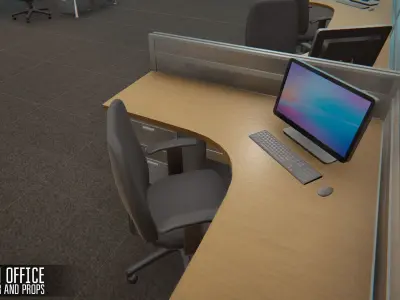 Main office - interior and props Low-poly 3D model