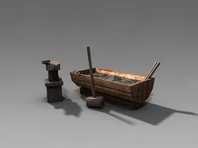 Anvil with hammer  Low-poly 3D model