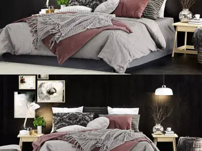 Bed set 1 with pillows and blankets 3D model