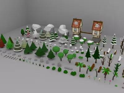 Low Poly Normal Snow Trees Pack Low-poly 3D model