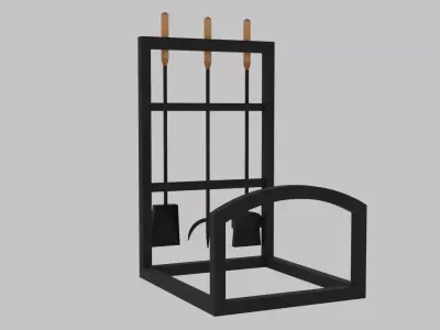 Firewood Holder and Fireplace Tools Free low-poly 3D model