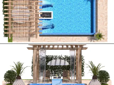 Collection of 9 waterfront models fountain 3D Model Pack