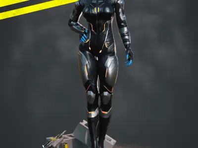 Game ready scifi character female Low-poly 3D model