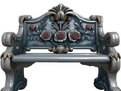 Ornate Carved Rose Garden Bench Low-poly 3D model
