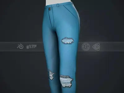 Female Light Blue Ripped Jeans Pants Style 2 Low-poly 3D model